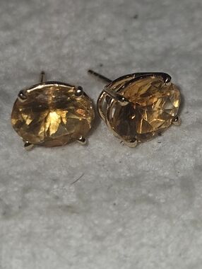 Large 14k Yellow Gold Oval Citrine Stud Earrings 7mm X 9mm 3.4ctw